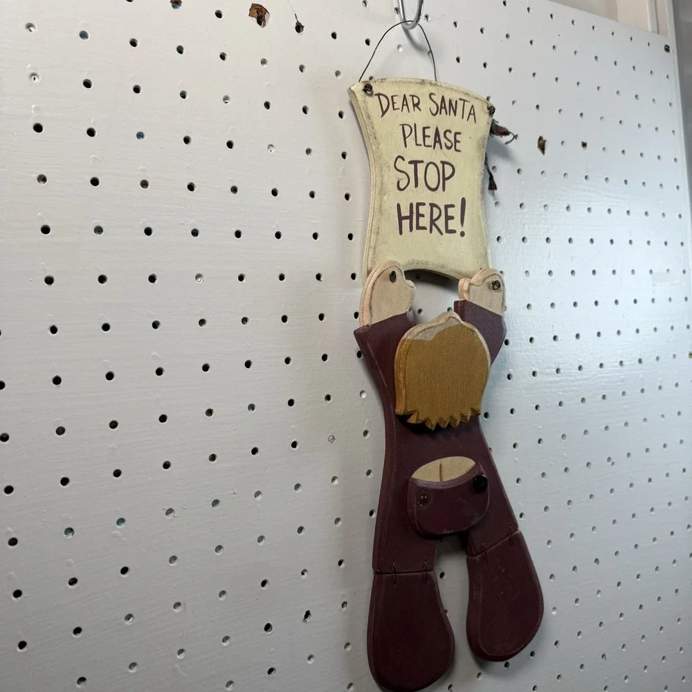 Dear Santa Please Stop Here! Wooden Plaque Sign Wall Décor VTG Farmhouse Boy Pjs